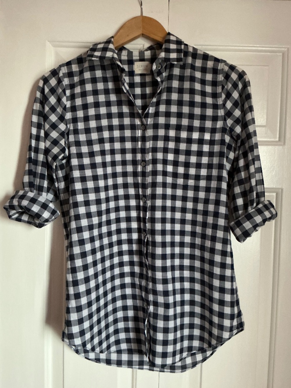 J.Crew | 100% Cotton navy gingham button down shirt women size XS